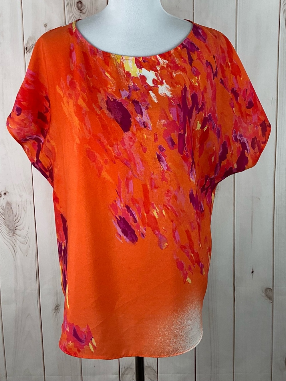 New Directions Women’s Orange Pink Dolman Sleeve Tunic Top Size L
